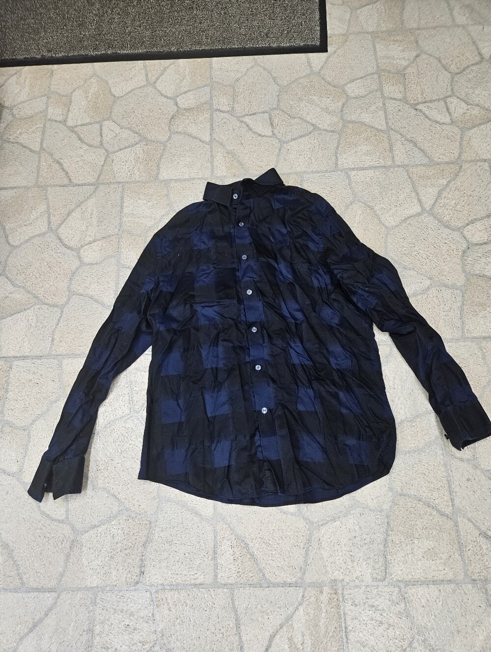 Murano Navy and Black Check Casual Button-Down Shirt